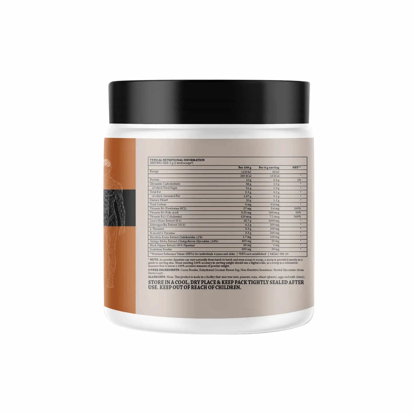 Remedy Greens Nootropic Mind Health supplement container with ingredient and nutrition facts label.