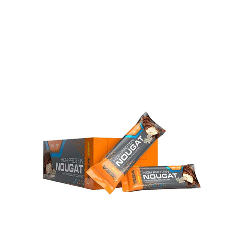 SSA Supplements Whey Nougat Bar Sugar Free in packaging, featuring two bars with chocolate coating. Low carb, high protein snack.