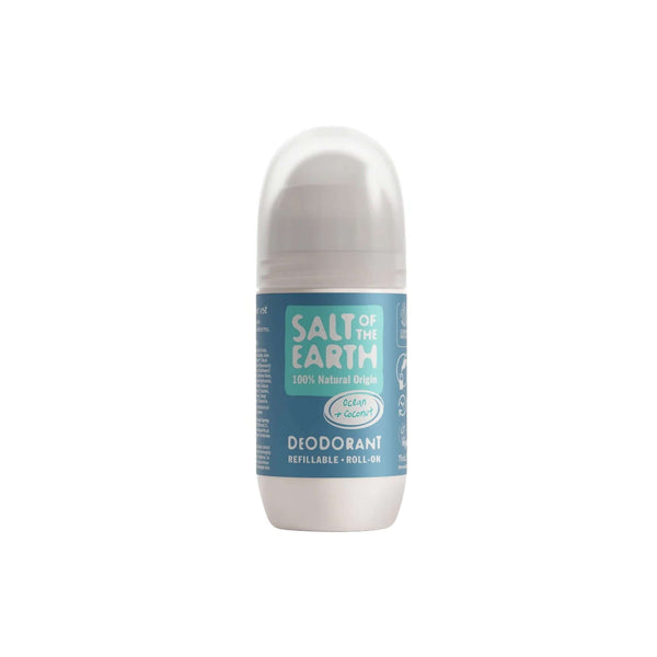 Salt of the Earth Natural Deodorant Roll-on, 100% natural, aluminum-free, vegan-friendly, eco-conscious packaging.