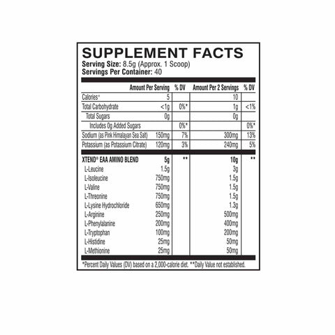 Scivation Xtend EAA supplement in Lemon Lime flavor, zero sugar, promotes muscle recovery with essential amino acids.