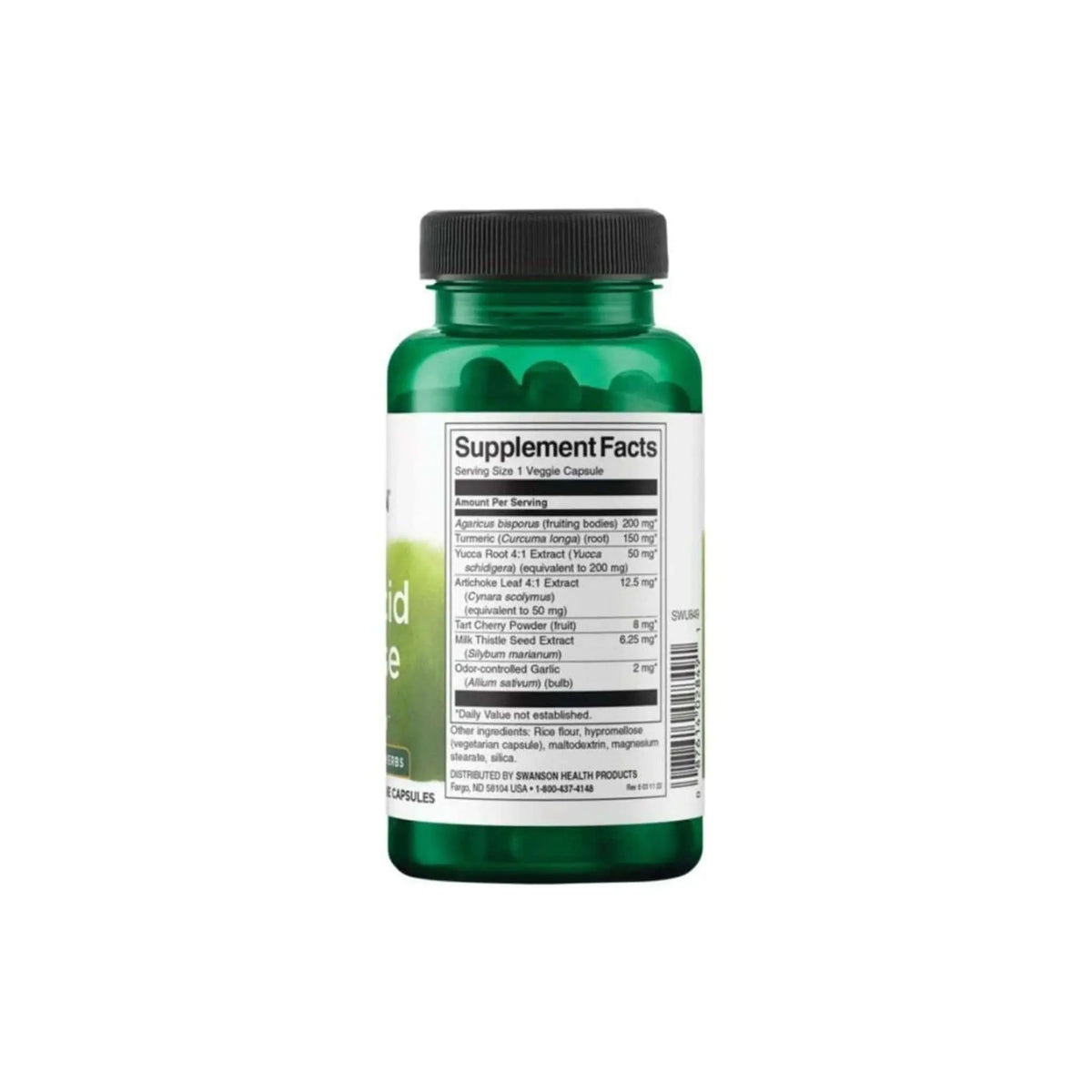 Swanson Uric Acid Cleanse supplement bottle back view showing nutrition facts and ingredient details.