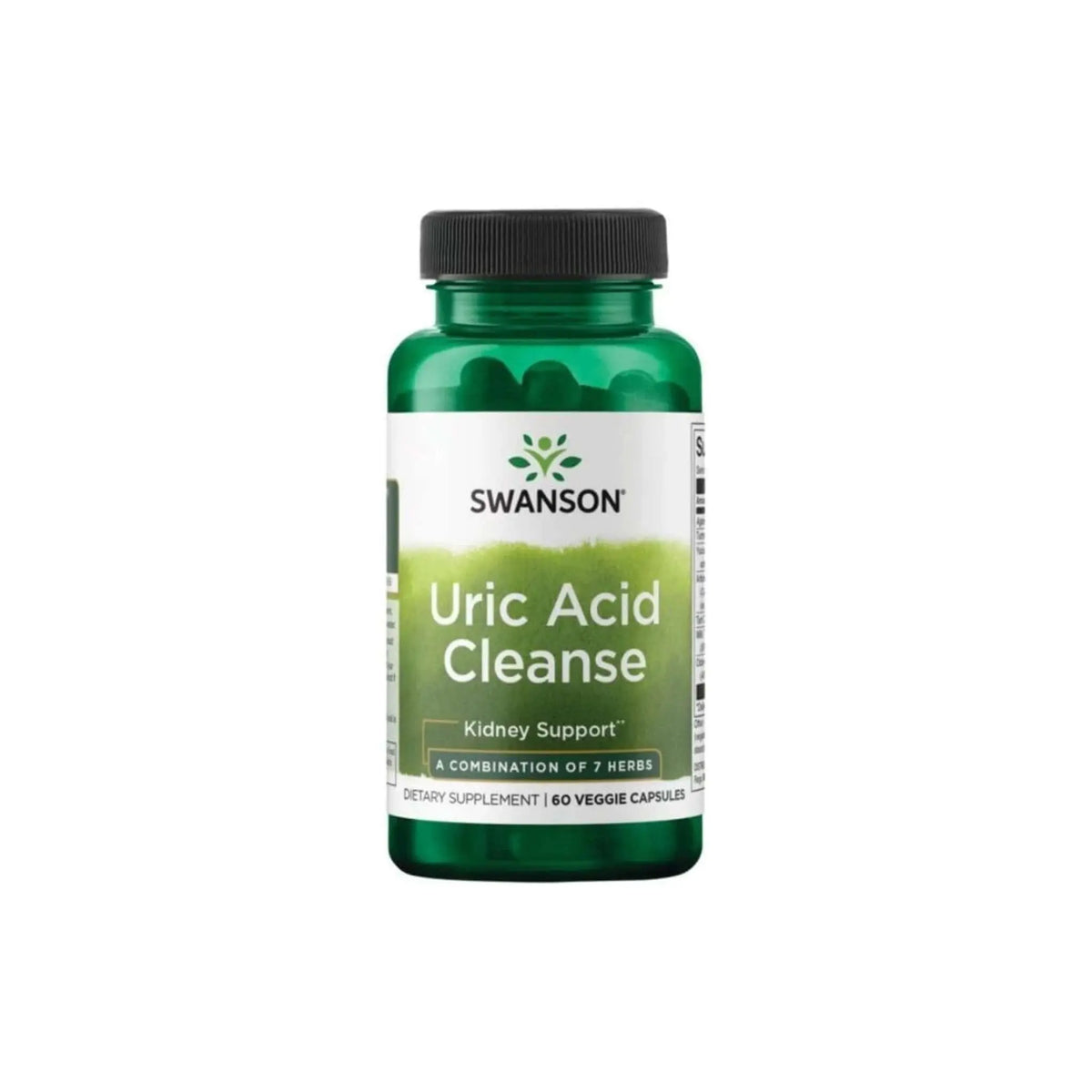 Swanson Uric Acid Cleanse dietary supplement bottle for kidney support, containing 60 veggie capsules.