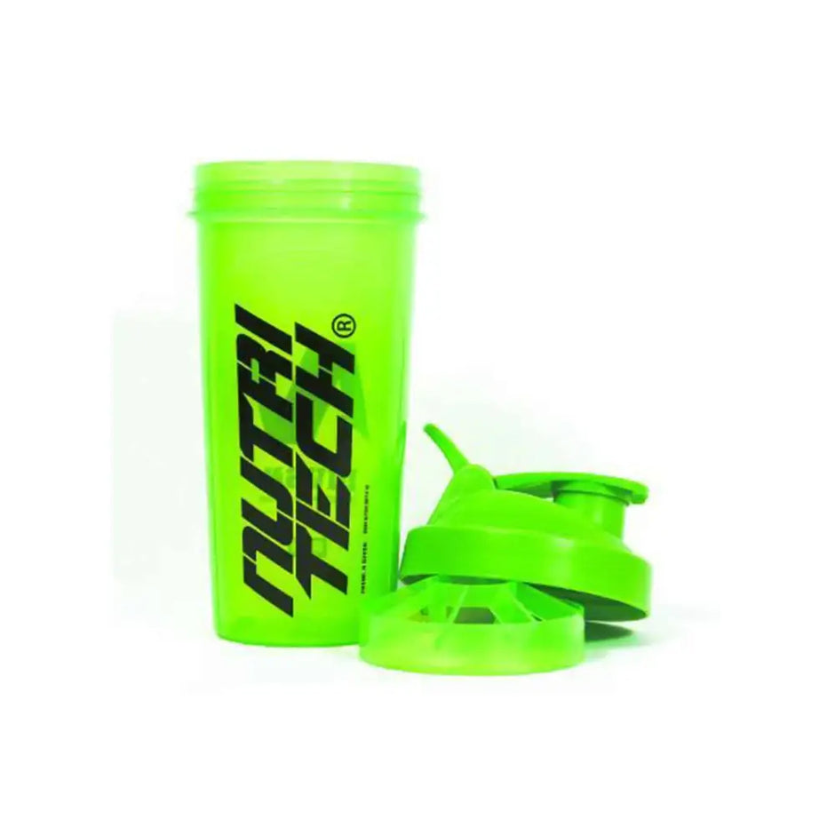 Nutritech nwo shaker green vibrant neon green shaker bottle with black bold lettering and measuring markers