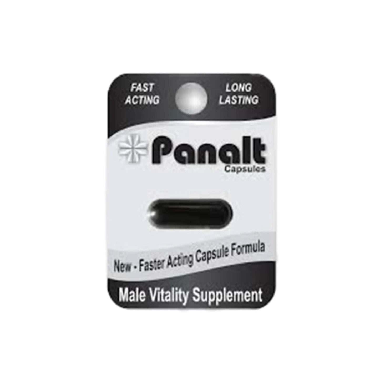 Panalt male vitality supplement capsules packaging, featuring fast acting and long lasting formula.