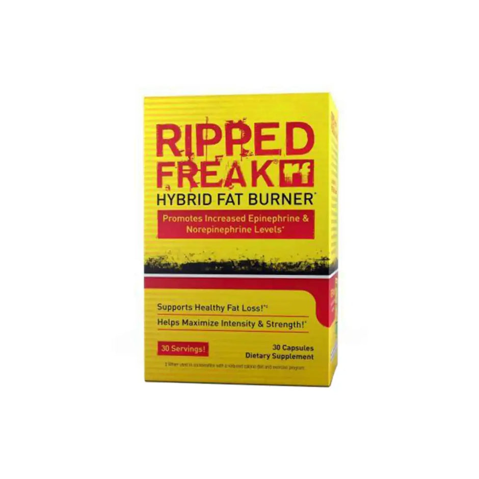 Pharmafreak ripped freak hybrid fat burner in yellow and red box 30 day supply sports nutrition supplement