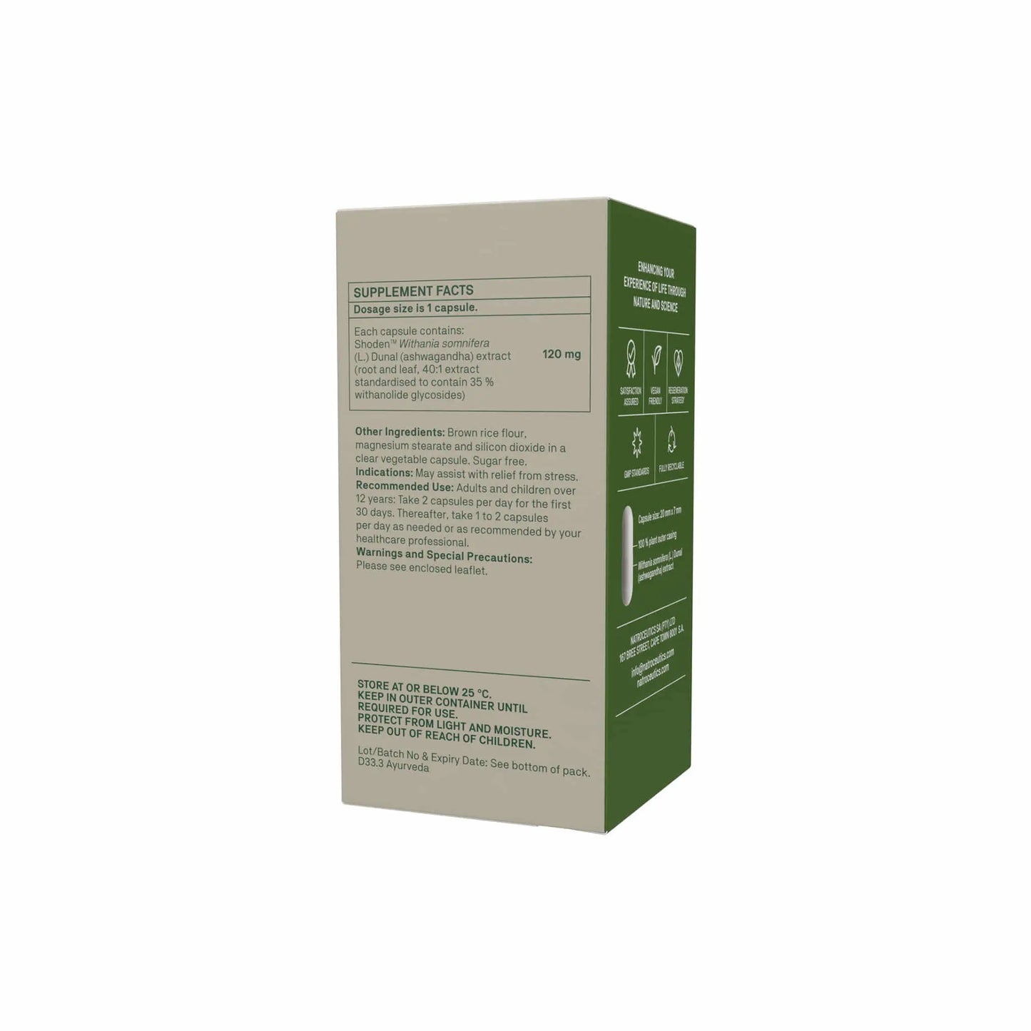 Natroceutics Ashwagandha supplement facts and ingredient information on the product packaging.