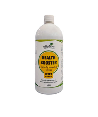 Efficient Microbes Health Booster Extra Strength, 1L bottle of naturally fermented cultures for digestive support.