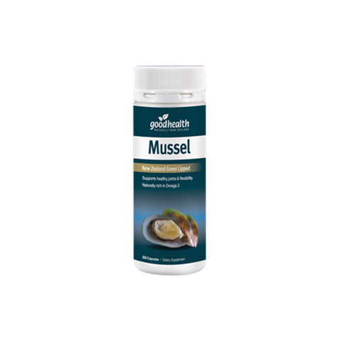 Good Health Green Lipped Mussel supplement bottle, promoting joint health and flexibility with marine nutrients.