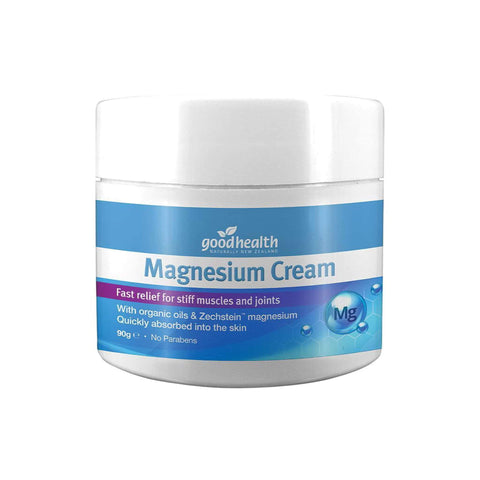 Good Health Magnesium Cream jar for muscle relief with organic oils and Zechstein magnesium, quickly absorbed into the skin.