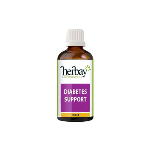 Herbay Diabetes Support liquid supplement bottle, 100ml for managing insulin levels and sugar balance.