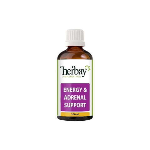 Herbay Energy & Adrenal Support 100ml bottle, adaptogenic formula for energy and hormone regulation.
