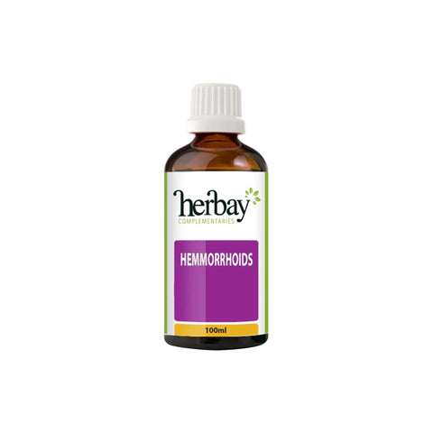 Herbay Hemorrhoids 100ml bottle for pain relief and vein repair, supporting circulation and addressing related health issues.