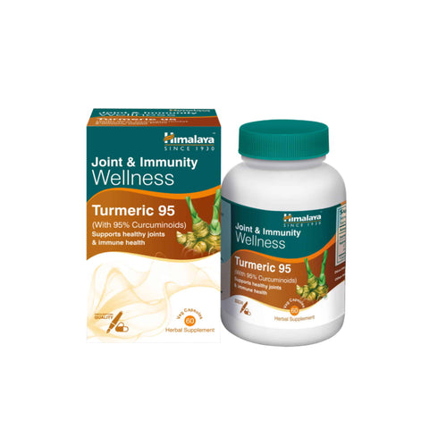 Himalaya Turmeric 95 supplement bottle for joint and immunity wellness with 95% curcuminoids.