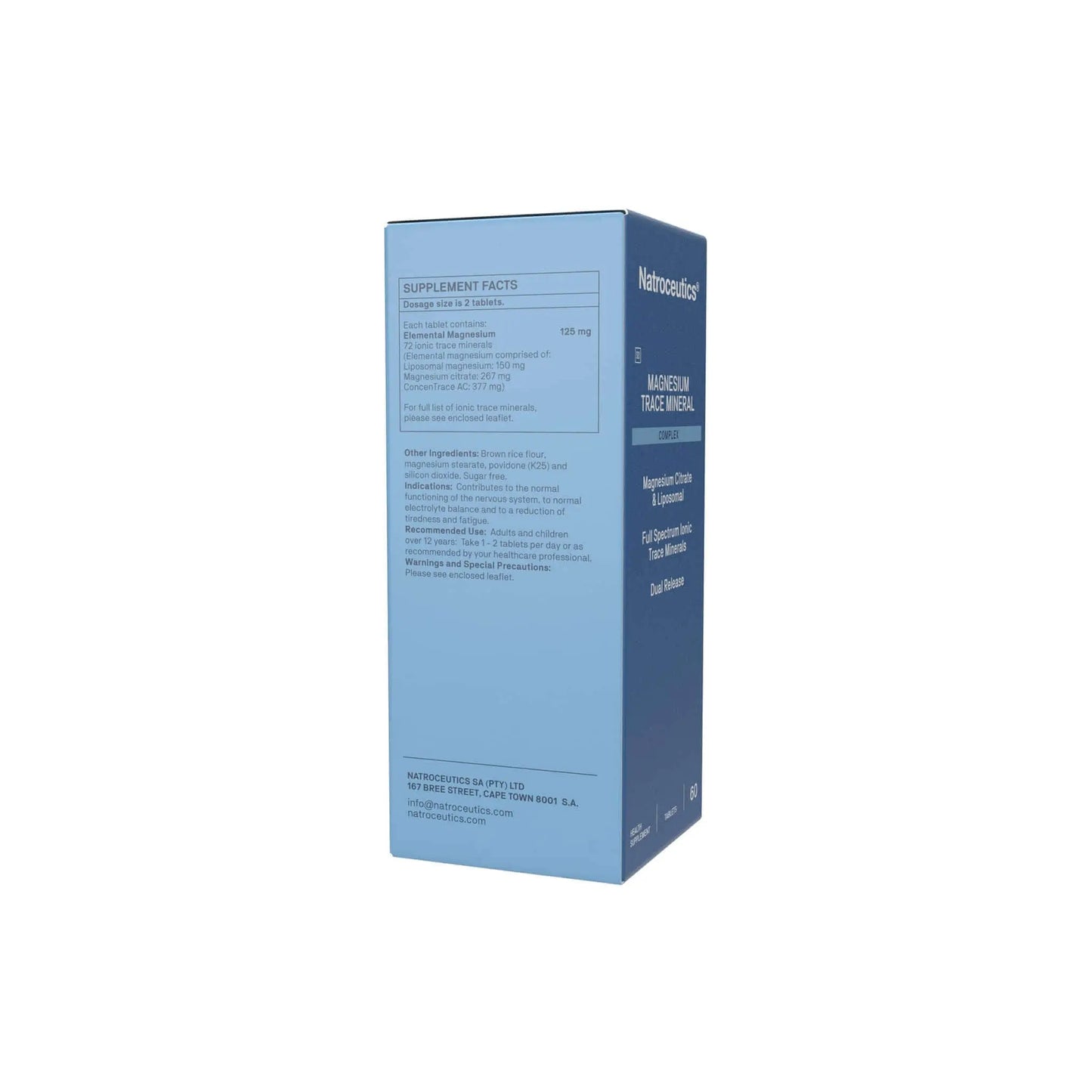 Natroceutics Magnesium Complex supplement facts and ingredients panel, highlighting liposomal magnesium and trace minerals.