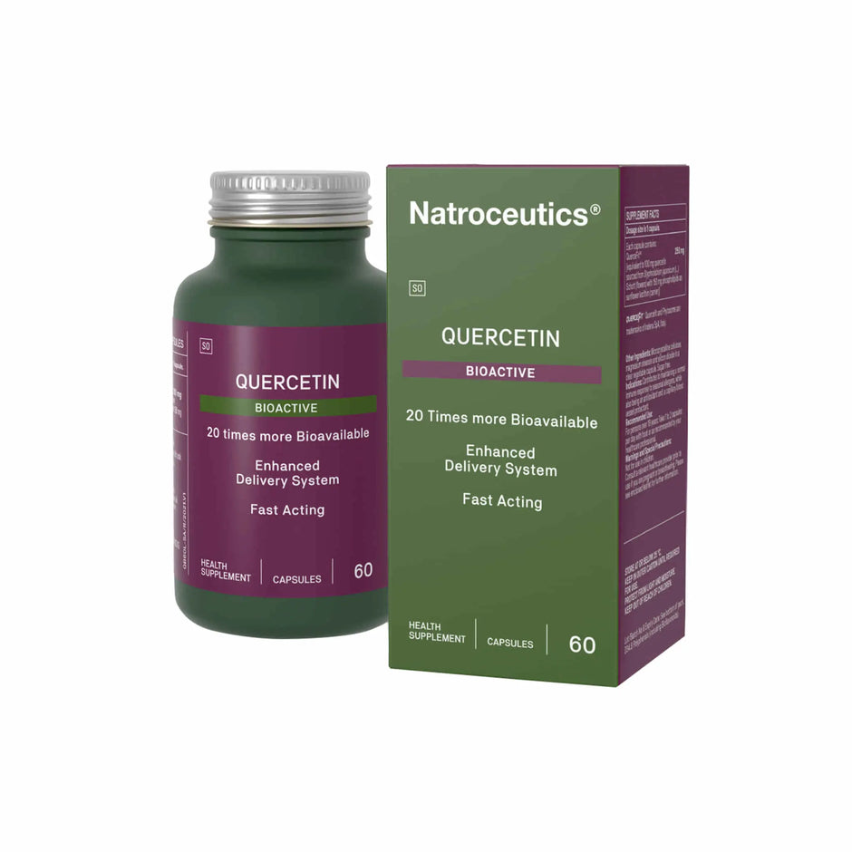 Natroceutics Quercetin Bio-Active supplement bottle and packaging, featuring enhanced bioavailability and antioxidant benefits.
