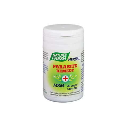 Nature Fresh Herbal Parasite Remedy 40 vegan capsules for joint health and parasite control, featuring MSM and natural ingredients.