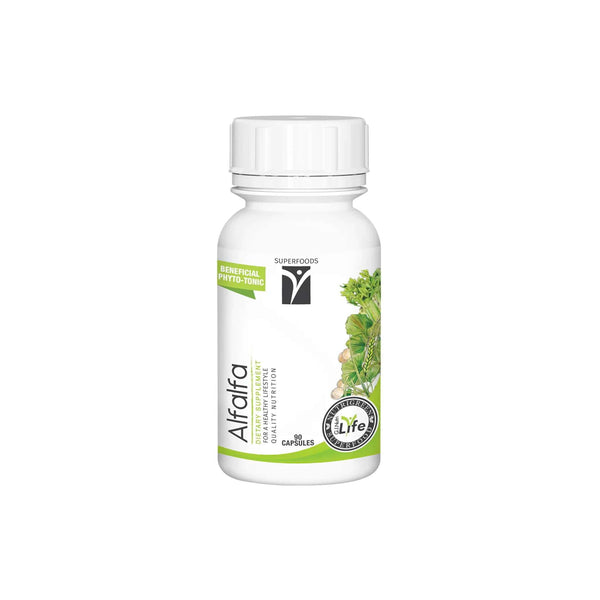 Nutrigreen Alfalfa phyto-tonic supplement bottle for general well-being, featuring 60 capsules for improved health.