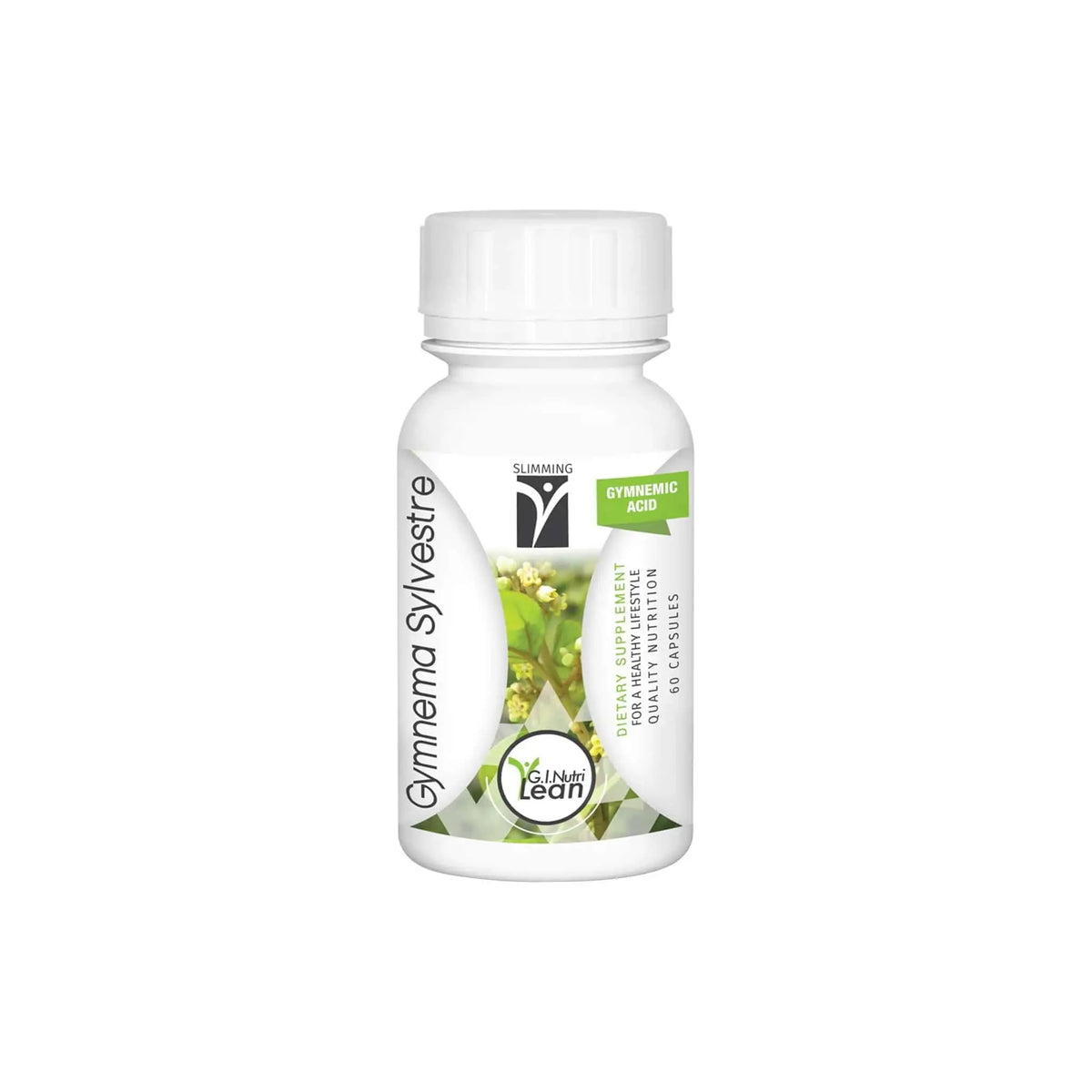 Nutrigreen Gymnema Sylvestre supplement bottle for blood sugar balance and weight management, with Gymnemic acid.
