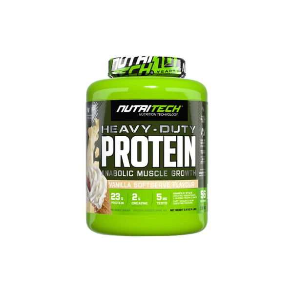 Nutritech Heavy-Duty NT Whey Protein 1.8Kg in vanilla flavor for muscle growth and recovery.