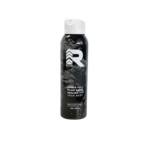 Rise Recovery Spray bottle featuring plant-based healing with 1000 mg CBD for pain relief and muscle recovery.