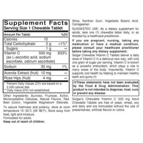 SOLGAR CHEWABLE VITAMIN C 500MG - Solgar | Energize Health