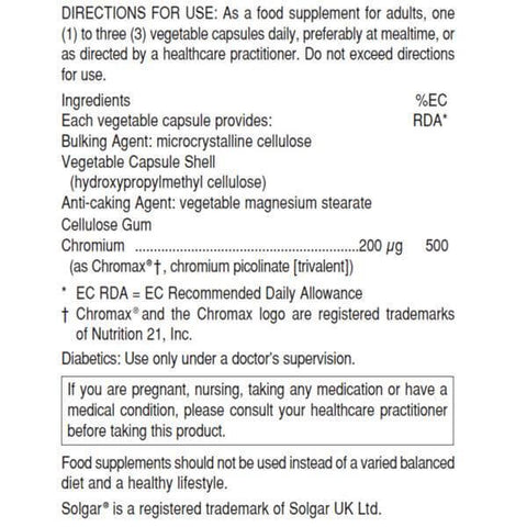 SOLGAR CHROMIUM 200UG - Solgar | Energize Health