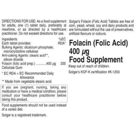 SOLGAR FOLACIN 400UG - Solgar | Energize Health