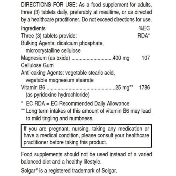 SOLGAR MAGNESIUM B6 - Solgar | Energize Health
