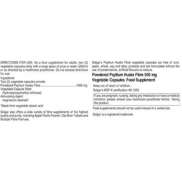 SOLGAR PSYLLIUM HUSKS FIBRE 500MG - Solgar | Energize Health
