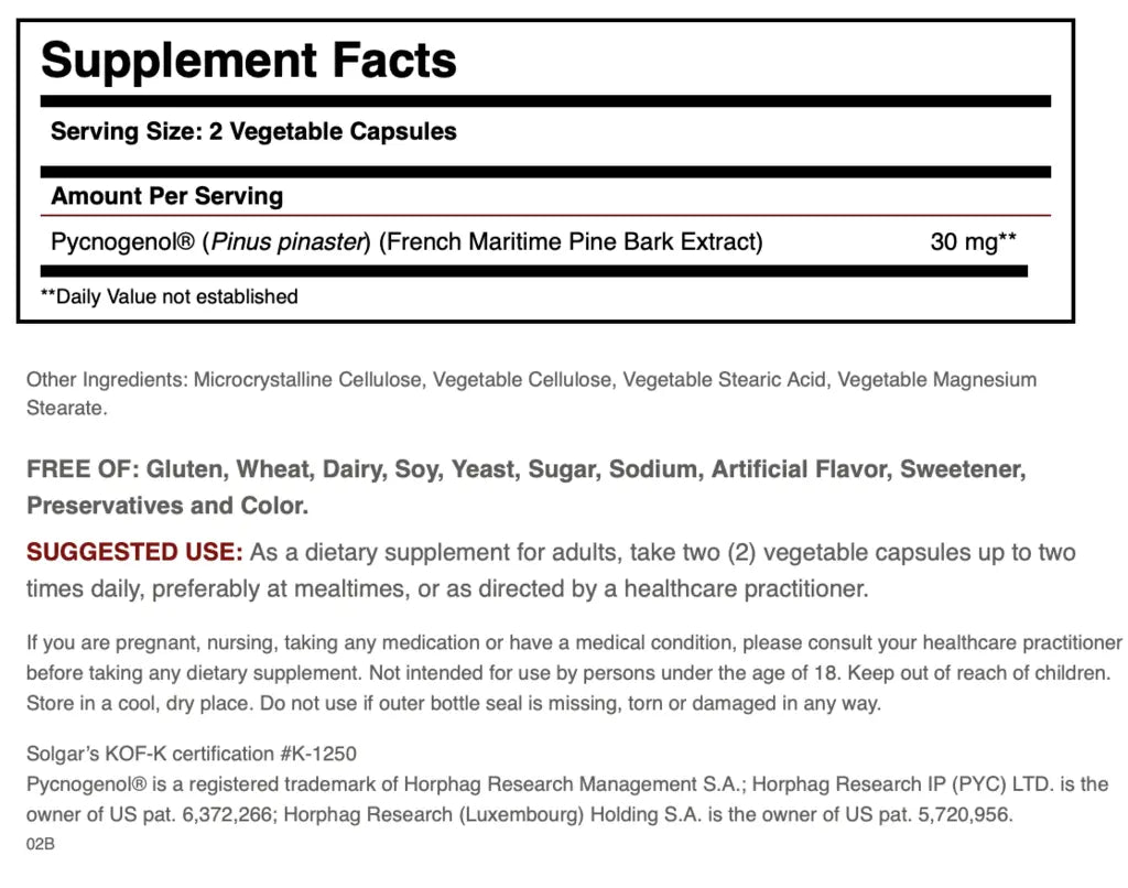 SOLGAR PYCNOGENOL 30MG - Solgar | Energize Health
