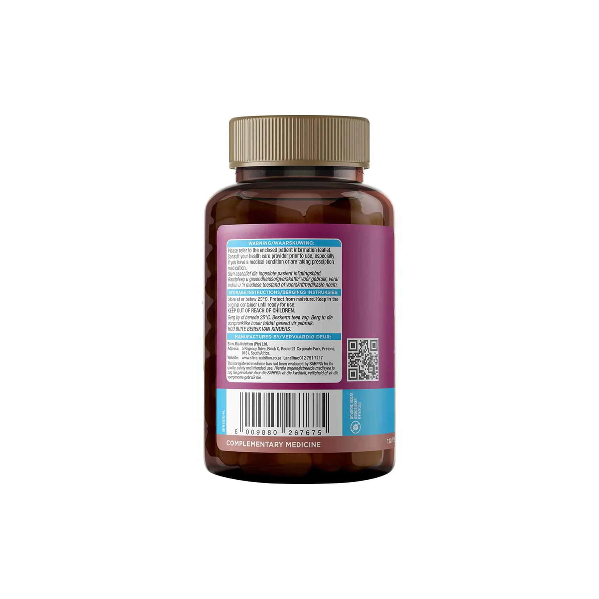 Back view of Sfera Marine Collagen bottle showing ingredients and product information for skin and bone health.