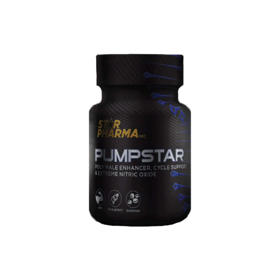 Star Pharma Pumpstar bottle promoting lean muscle mass and cycle support for enhancing physical performance.