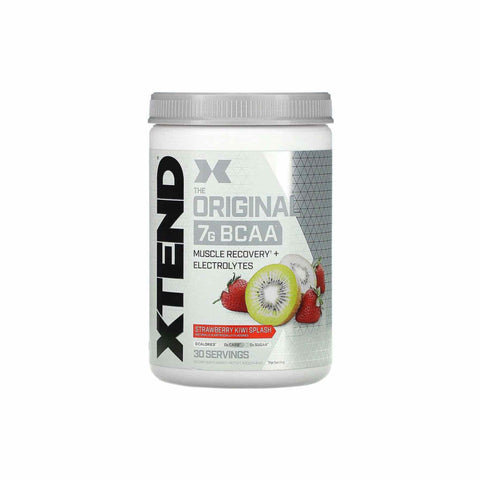 Scivation Xtend Original 7g BCAA supplement with Strawberry Kiwi Splash flavor for muscle recovery and electrolytes.