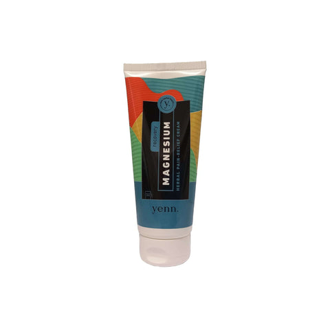 Yenn Magnesium Relief Cream tube designed for muscle relaxation, recovery, and natural relief from cramps and tension.