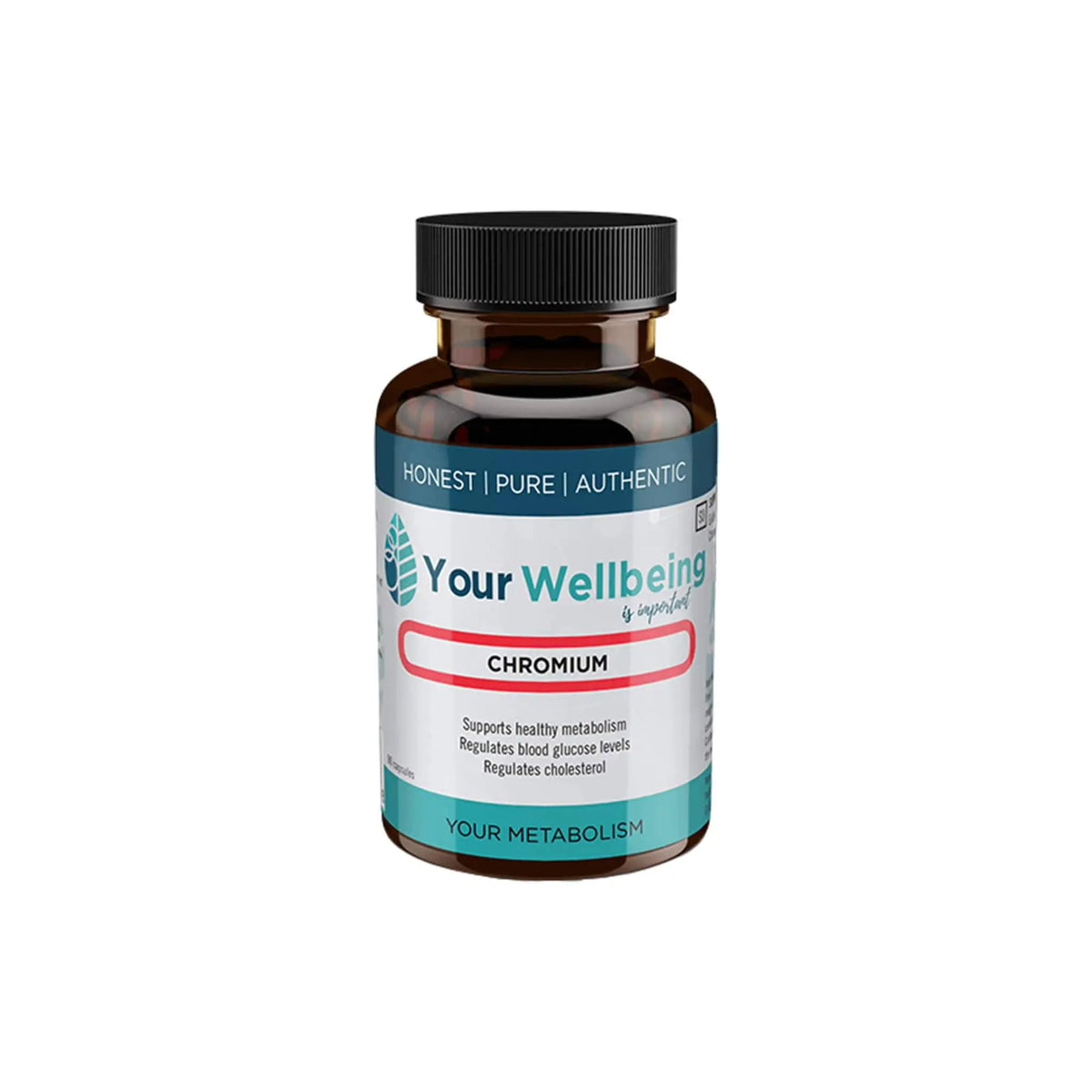 Your Wellbeing Chromium Plus supplement bottle supporting healthy metabolism and blood glucose regulation.