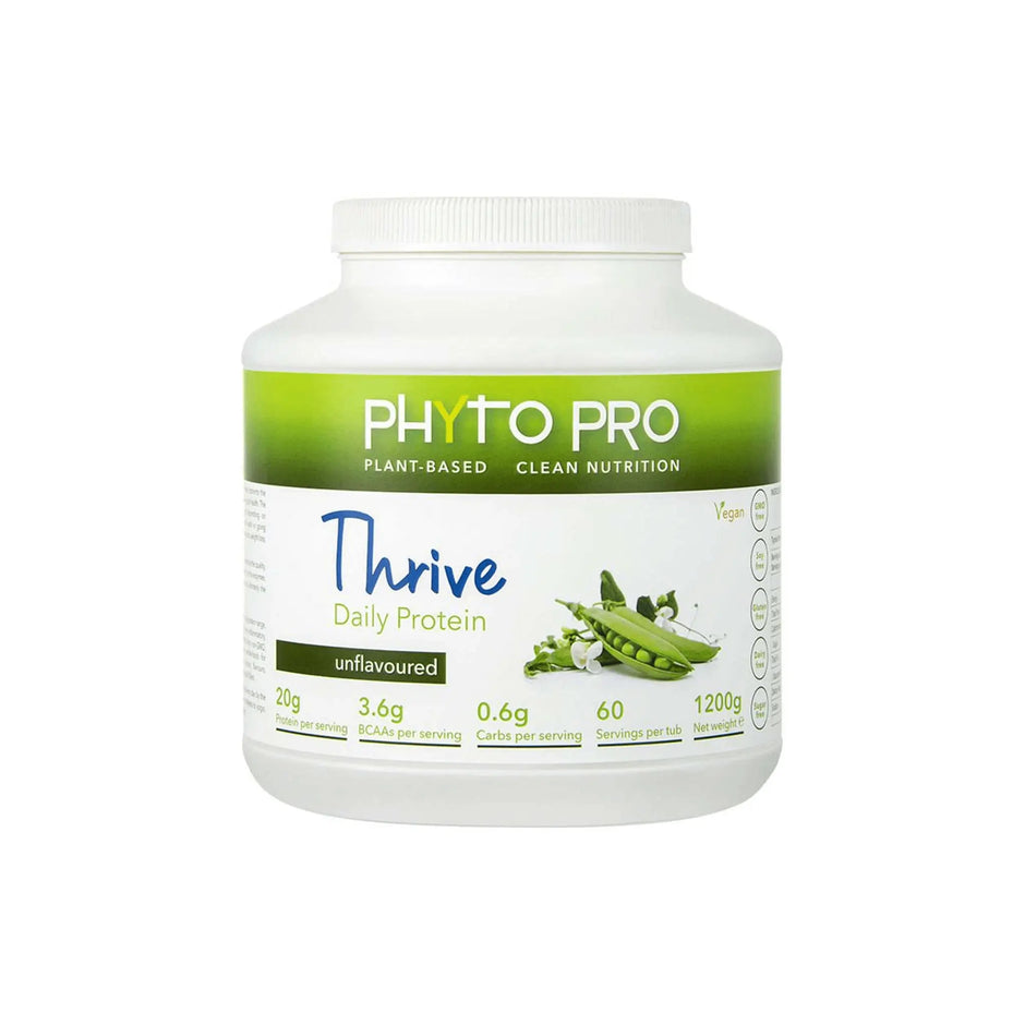 Phyto Pro Thrive Protein unflavoured, plant-based protein powder with 88% protein isolate from non-GMO peas.