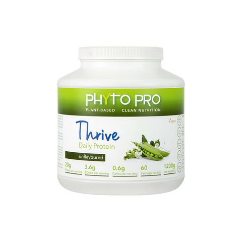 Phyto Pro Thrive Protein unflavoured, plant-based protein powder with 88% protein isolate from non-GMO peas.